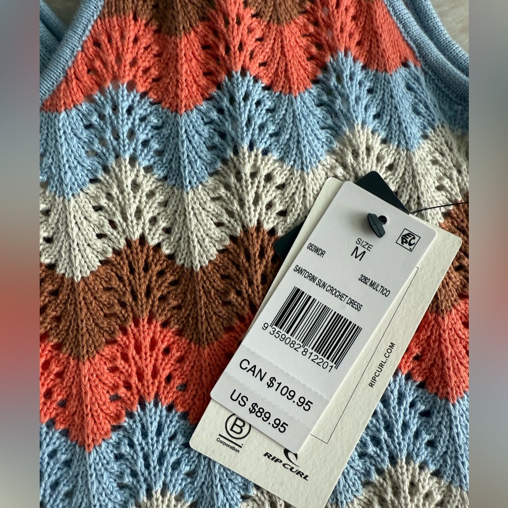 NEW! Rip Curl Santorini Sun Colorblock Crochet  Sleeveless Midi Dress Resortwear - Picture 5 of 7